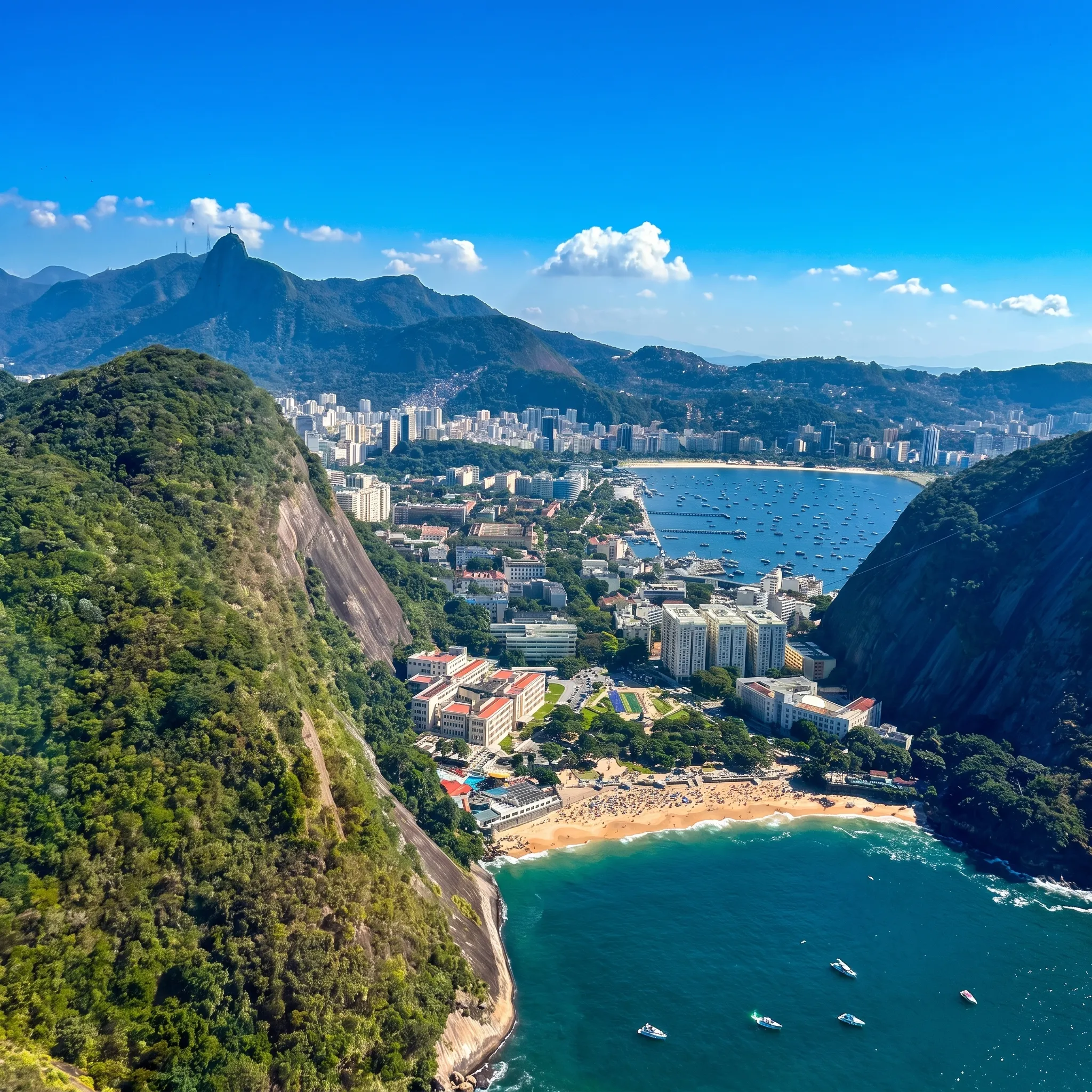 Vista aérea da Urca, Praia Vermelha e a Baía de Botafogo